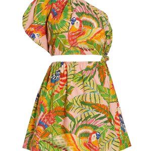 Farm Rio Macaw Leaves One-Shoulder Cut-Out Dress